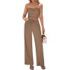 imageBTFBM Two Piece Sets For Women Summer Ribbed Strapless Twist Knot Tube Top Pants Set Casual 2026 Beach Vacation OutfitsKhaki