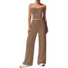 imageBTFBM Two Piece Sets For Women Summer Ribbed Strapless Twist Knot Tube Top Pants Set Casual 2026 Beach Vacation OutfitsKhaki