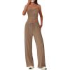 imageBTFBM Two Piece Sets For Women Summer Ribbed Strapless Twist Knot Tube Top Pants Set Casual 2026 Beach Vacation OutfitsKhaki