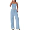 imageBTFBM Two Piece Sets For Women Summer Ribbed Strapless Twist Knot Tube Top Pants Set Casual 2026 Beach Vacation OutfitsLight Blue