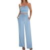 imageBTFBM Two Piece Sets For Women Summer Ribbed Strapless Twist Knot Tube Top Pants Set Casual 2026 Beach Vacation OutfitsLight Blue