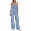 imageBTFBM Jumpsuits For Women Summer 2026 Beach Vacation Strapless Tube Top Jumpsuit Ruched Casual Wide Leg Pant RompersLight Blue