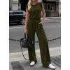 imageBTFBM 2 Piece Sets for Women Spring 2026 Casual Shoulder Pad Tank Top Wide Leg Pants Matching Set Travel Airport OutfitsArmy Green