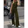 imageBTFBM 2 Piece Sets for Women Spring 2026 Casual Shoulder Pad Tank Top Wide Leg Pants Matching Set Travel Airport OutfitsArmy Green