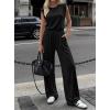 imageBTFBM 2 Piece Sets for Women Spring 2026 Casual Shoulder Pad Tank Top Wide Leg Pants Matching Set Travel Airport OutfitsBlack