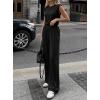 imageBTFBM 2 Piece Sets for Women Spring 2026 Casual Shoulder Pad Tank Top Wide Leg Pants Matching Set Travel Airport OutfitsBlack