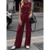 imageBTFBM 2 Piece Sets for Women Spring 2026 Casual Shoulder Pad Tank Top Wide Leg Pants Matching Set Travel Airport OutfitsBurgundy