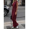 imageBTFBM 2 Piece Sets for Women Spring 2026 Casual Shoulder Pad Tank Top Wide Leg Pants Matching Set Travel Airport OutfitsBurgundy