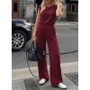 imageBTFBM 2 Piece Sets for Women Spring 2026 Casual Shoulder Pad Tank Top Wide Leg Pants Matching Set Travel Airport OutfitsBurgundy