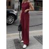 imageBTFBM 2 Piece Sets for Women Spring 2026 Casual Shoulder Pad Tank Top Wide Leg Pants Matching Set Travel Airport OutfitsBurgundy
