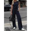 imageBTFBM 2 Piece Sets for Women Spring 2026 Casual Shoulder Pad Tank Top Wide Leg Pants Matching Set Travel Airport OutfitsNavy Blue