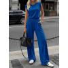 imageBTFBM 2 Piece Sets for Women Spring 2026 Casual Shoulder Pad Tank Top Wide Leg Pants Matching Set Travel Airport OutfitsRoyal Blue