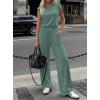 imageBTFBM 2 Piece Sets for Women Spring 2026 Casual Shoulder Pad Tank Top Wide Leg Pants Matching Set Travel Airport OutfitsSage Green
