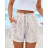 imageBTFBM Casual Striped Shorts for Women 2026 Spring Summer Elastic Waist Y2K Lounge Pajama Vacation Beach PJ Bottoms ClothesBeige