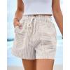 imageBTFBM Casual Striped Shorts for Women 2026 Spring Summer Elastic Waist Y2K Lounge Pajama Vacation Beach PJ Bottoms ClothesBeige