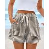 imageBTFBM Casual Striped Shorts for Women 2026 Spring Summer Elastic Waist Y2K Lounge Pajama Vacation Beach PJ Bottoms ClothesBlack