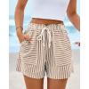 imageBTFBM Casual Striped Shorts for Women 2026 Spring Summer Elastic Waist Y2K Lounge Pajama Vacation Beach PJ Bottoms ClothesKhaki