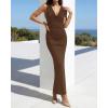 imageBTFBM Cocktail Dresses for Women Spring 2026 Cowl Neck Sleeveless Ruched Slim Fit Maxi Formal Wedding Guest DressBrown