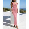 imageBTFBM Cocktail Dresses for Women Spring 2026 Cowl Neck Sleeveless Ruched Slim Fit Maxi Formal Wedding Guest DressPink