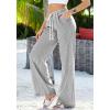 imageBTFBM Striped Wide Leg Pants for Women Spring Summer 2026 Drawstring Lounge PJ Beach Bottoms Casual Trousers PocketsBlack