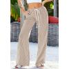 imageBTFBM Striped Wide Leg Pants for Women Spring Summer 2026 Drawstring Lounge PJ Beach Bottoms Casual Trousers PocketsBrown