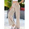 imageBTFBM Striped Wide Leg Pants for Women Spring Summer 2026 Drawstring Lounge PJ Beach Bottoms Casual Trousers PocketsBrown