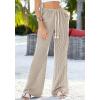 imageBTFBM Striped Wide Leg Pants for Women Spring Summer 2026 Drawstring Lounge PJ Beach Bottoms Casual Trousers PocketsBrown