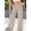 imageBTFBM Striped Wide Leg Pants for Women Spring Summer 2026 Drawstring Lounge PJ Beach Bottoms Casual Trousers PocketsBrown
