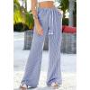 imageBTFBM Striped Wide Leg Pants for Women Spring Summer 2026 Drawstring Lounge PJ Beach Bottoms Casual Trousers PocketsDark Blue