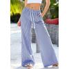 imageBTFBM Striped Wide Leg Pants for Women Spring Summer 2026 Drawstring Lounge PJ Beach Bottoms Casual Trousers PocketsDark Blue