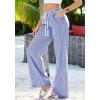 imageBTFBM Striped Wide Leg Pants for Women Spring Summer 2026 Drawstring Lounge PJ Beach Bottoms Casual Trousers PocketsDark Blue