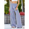 imageBTFBM Striped Wide Leg Pants for Women Spring Summer 2026 Drawstring Lounge PJ Beach Bottoms Casual Trousers PocketsDark Blue