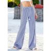 imageBTFBM Striped Wide Leg Pants for Women Spring Summer 2026 Drawstring Lounge PJ Beach Bottoms Casual Trousers PocketsDark Blue