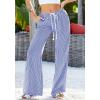 imageBTFBM Striped Wide Leg Pants for Women Spring Summer 2026 Drawstring Lounge PJ Beach Bottoms Casual Trousers PocketsDark Blue