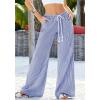 imageBTFBM Striped Wide Leg Pants for Women Spring Summer 2026 Drawstring Lounge PJ Beach Bottoms Casual Trousers PocketsDark Blue