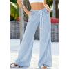 imageBTFBM Striped Wide Leg Pants for Women Spring Summer 2026 Drawstring Lounge PJ Beach Bottoms Casual Trousers PocketsLight Blue