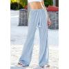 imageBTFBM Striped Wide Leg Pants for Women Spring Summer 2026 Drawstring Lounge PJ Beach Bottoms Casual Trousers PocketsLight Blue