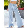 imageBTFBM Striped Wide Leg Pants for Women Spring Summer 2026 Drawstring Lounge PJ Beach Bottoms Casual Trousers PocketsLight Blue