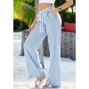 imageBTFBM Striped Wide Leg Pants for Women Spring Summer 2026 Drawstring Lounge PJ Beach Bottoms Casual Trousers PocketsLight Blue