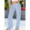 imageBTFBM Striped Wide Leg Pants for Women Spring Summer 2026 Drawstring Lounge PJ Beach Bottoms Casual Trousers PocketsLight Blue