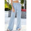 imageBTFBM Striped Wide Leg Pants for Women Spring Summer 2026 Drawstring Lounge PJ Beach Bottoms Casual Trousers PocketsLight Blue