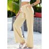 imageBTFBM Striped Wide Leg Pants for Women Spring Summer 2026 Drawstring Lounge PJ Beach Bottoms Casual Trousers PocketsYellow