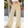 imageBTFBM Striped Wide Leg Pants for Women Spring Summer 2026 Drawstring Lounge PJ Beach Bottoms Casual Trousers PocketsYellow