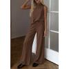 imageBTFBM Summer 2 Piece Lounge Sets For Women Sleeveless Mock Neck Top Wide Leg Pants Airport Travel Beach Vacation OutfitsBrown