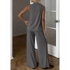 imageBTFBM Summer 2 Piece Lounge Sets For Women Sleeveless Mock Neck Top Wide Leg Pants Airport Travel Beach Vacation OutfitsDark Grey