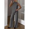 imageBTFBM Summer 2 Piece Lounge Sets For Women Sleeveless Mock Neck Top Wide Leg Pants Airport Travel Beach Vacation OutfitsDark Grey