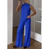imageBTFBM Summer 2 Piece Lounge Sets For Women Sleeveless Mock Neck Top Wide Leg Pants Airport Travel Beach Vacation OutfitsRoyal Blue