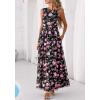 imageBTFBM Summer Dresses for Women 2026 Floral Maxi Dress Sleeveless Mesh Flowy Long Sundress Beach Vacation Clothes PocketsBlack Pink Flower