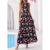 imageBTFBM Summer Dresses for Women 2026 Floral Maxi Dress Sleeveless Mesh Flowy Long Sundress Beach Vacation Clothes PocketsBlack Pink Flower