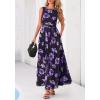 imageBTFBM Summer Dresses for Women 2026 Floral Maxi Dress Sleeveless Mesh Flowy Long Sundress Beach Vacation Clothes PocketsBlack Purple Flower
